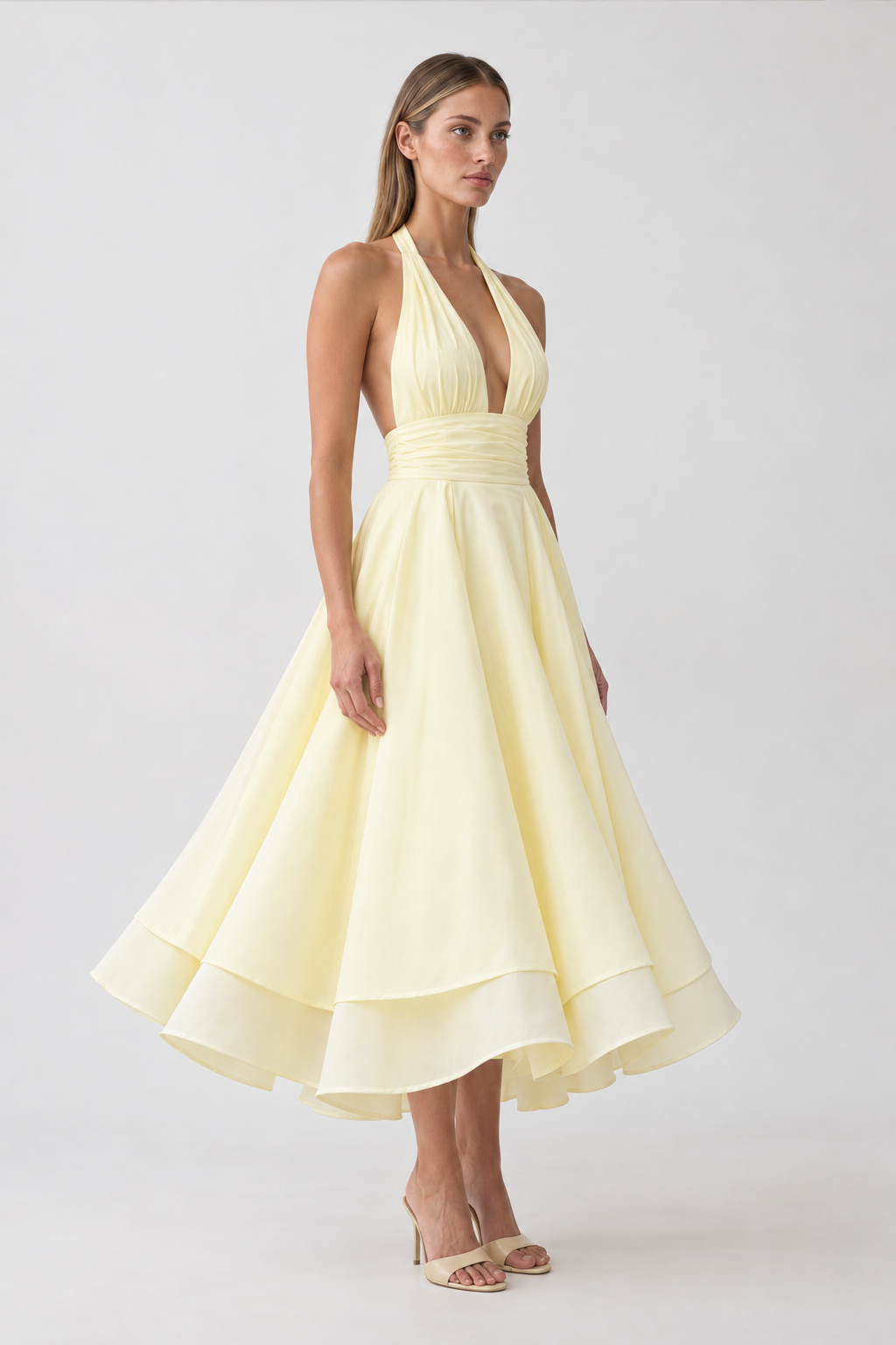 Vestido Celeste amarelo – lateral