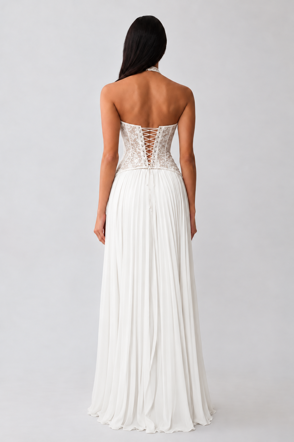 Vestido Éloïse branco, vista de costas, Modelo 3
