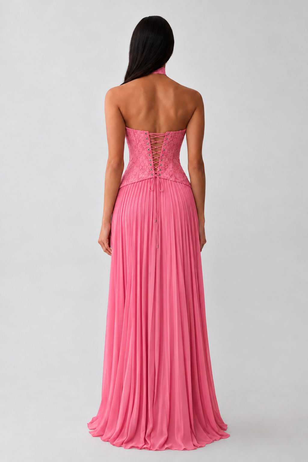 Vestido Éloïse rosa, vista de costas, Modelo 3