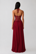 Vestido Éloïse vinho, vista de costas, Modelo 3