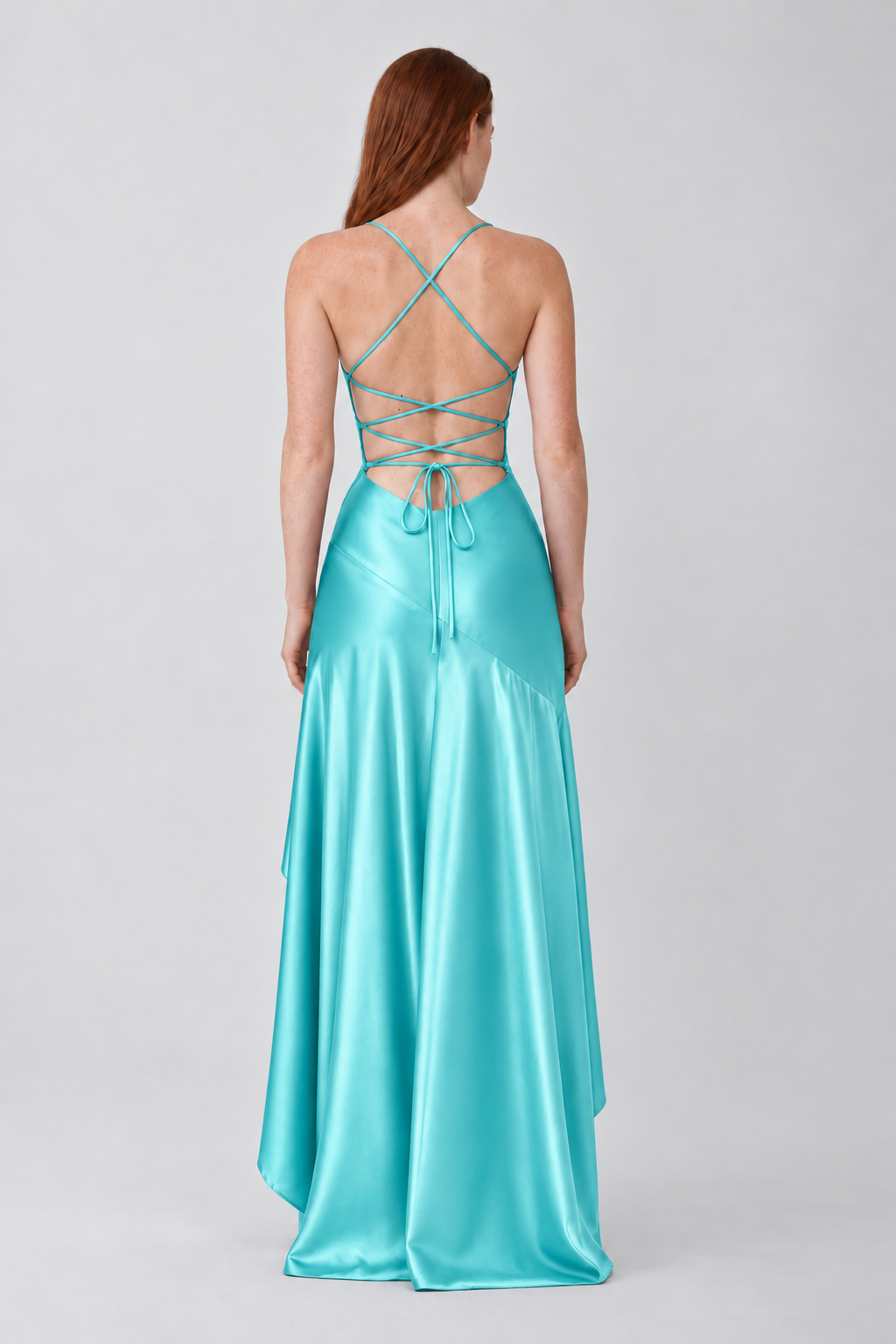 Vestido Lavínia azul claro — vista de costas