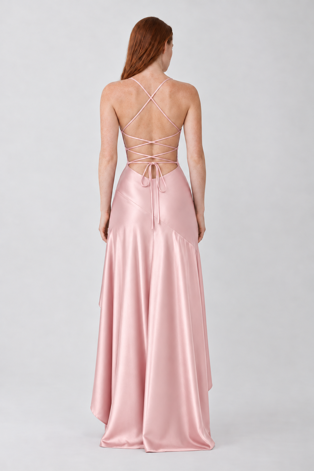Vestido Lavínia rosa — vista de costas