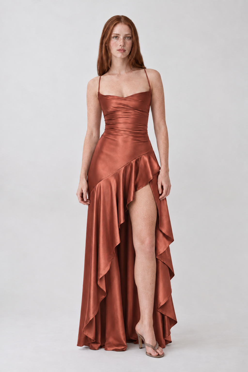 Vestido Lavínia terracota — vista frontal