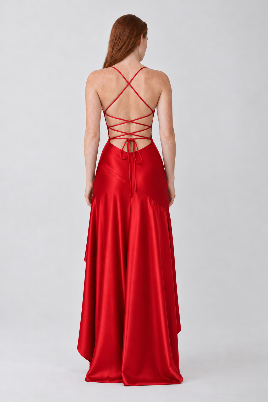 Vestido Lavínia vermelho — vista de costas